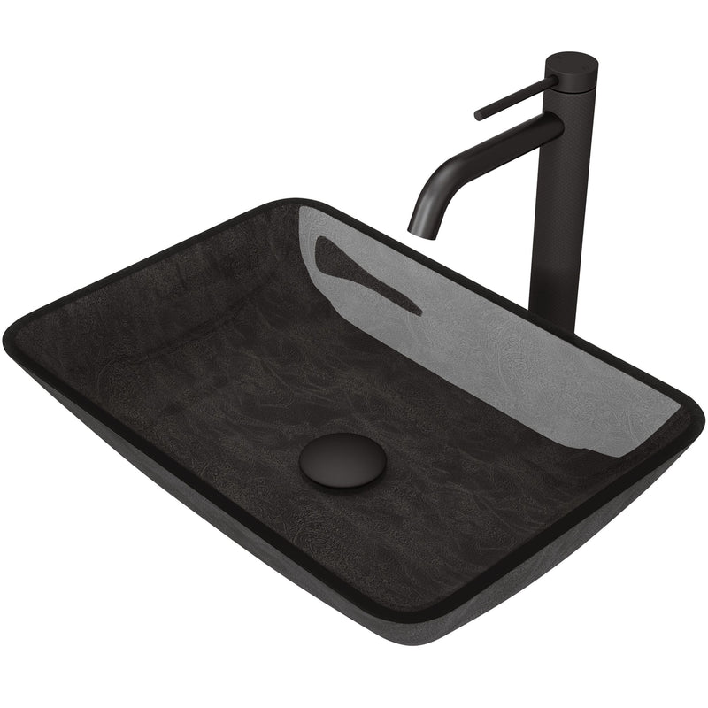 VIGO Glass Grey Onyx Bathroom Sink/Basin Set with Matte Black Lexington Faucet and Rectangular Vessel X2