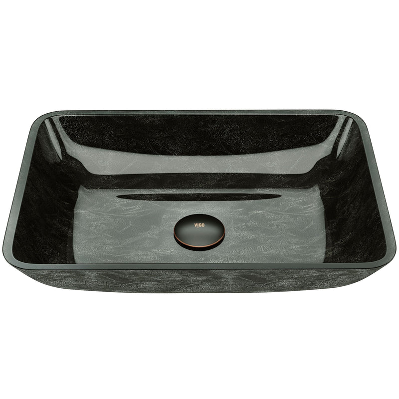 VIGO Glass Rectangular Vessel Bathroom Sink/Basin, Grey Onyx R2