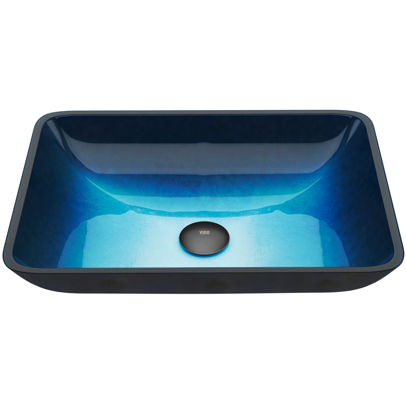VIGO Glass Rectangular Vessel Bathroom Sink/Basin, Turquoise W3