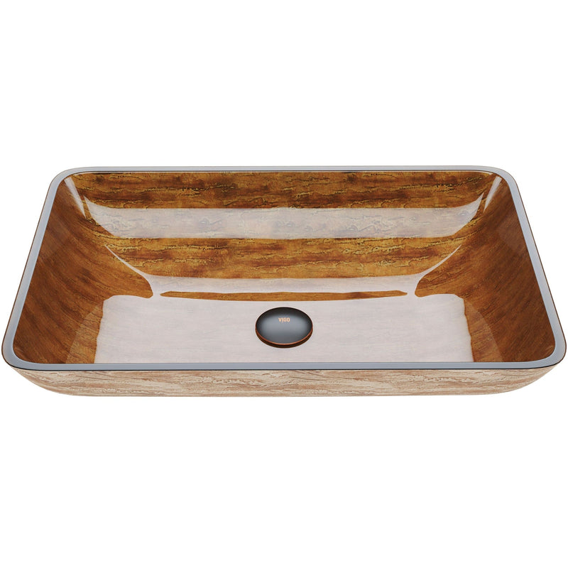 VIGO Glass Rectangular Vessel Bathroom Sink/Basin with Rounded Edges & Deep Bowl, Amber Sunset F2