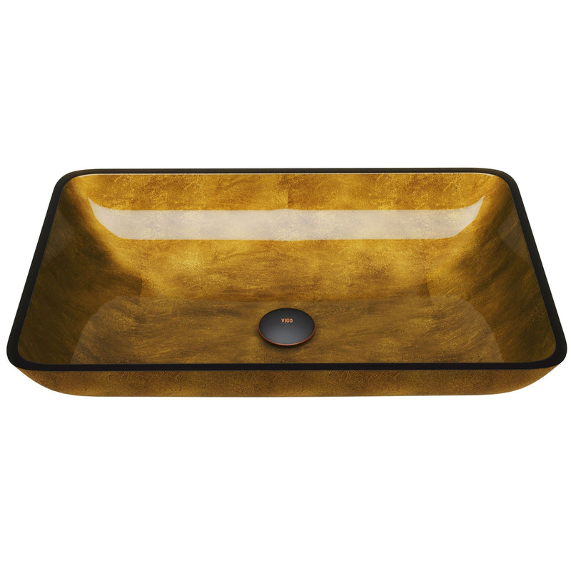 VIGO Glass Rectangular Vessel Bathroom Sink/Basin with Rounded Edges & Deep Bowl, Copper I7