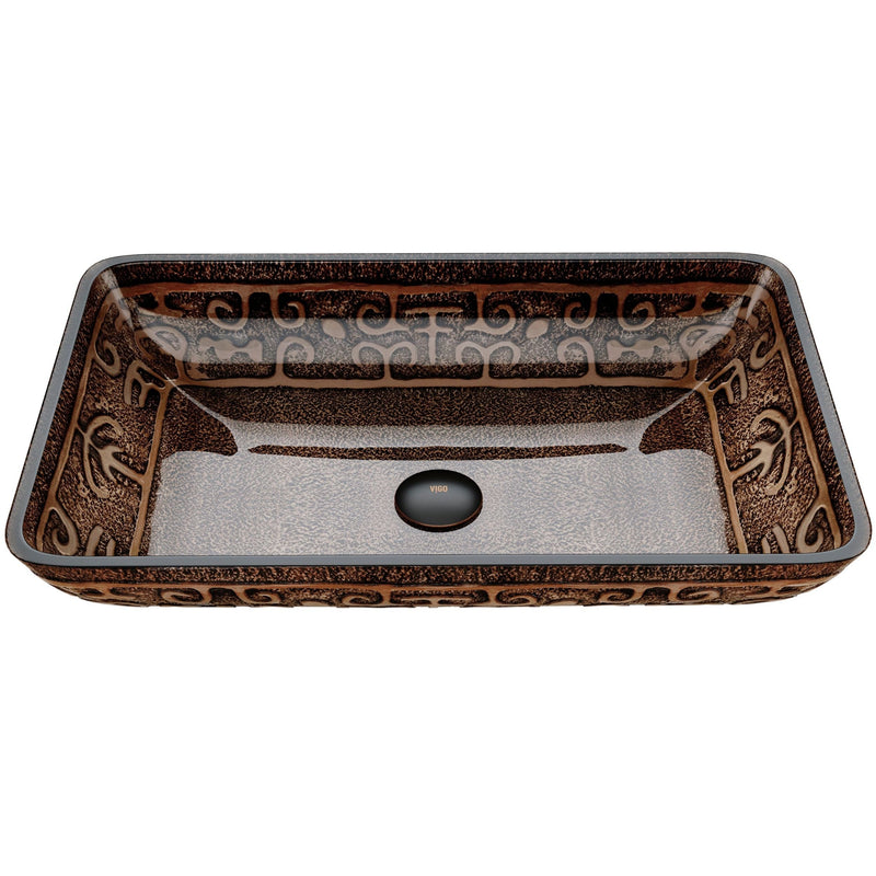 VIGO Glass Rectangular Vessel Bathroom Sink/Basin with Rounded Edges & Deep Bowl, Gold Q7