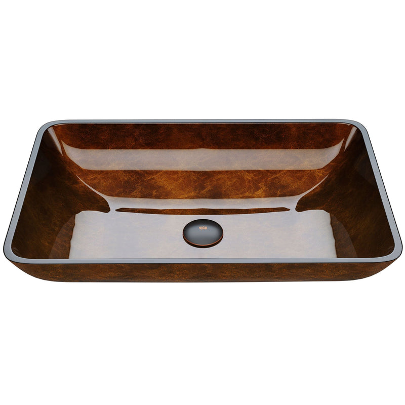 VIGO Glass Rectangular Vessel Bathroom Sink/Basin with Rounded Edges & Deep Bowl, Russet P5