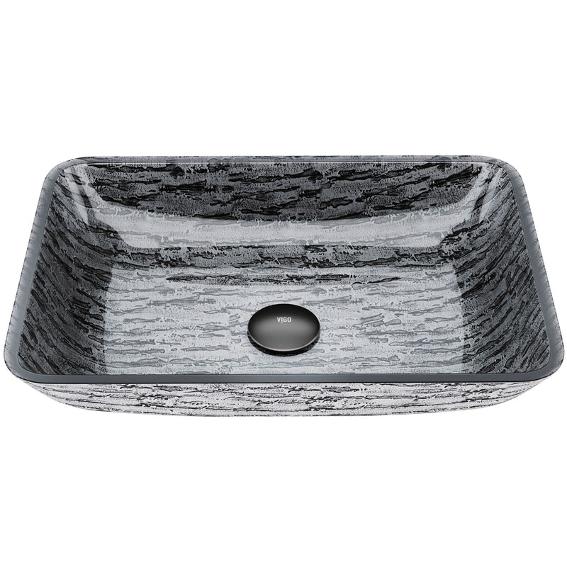 VIGO Glass Rectangular Vessel Bathroom Sink/Basin with Rounded Edges & Deep Bowl, Titanium N1