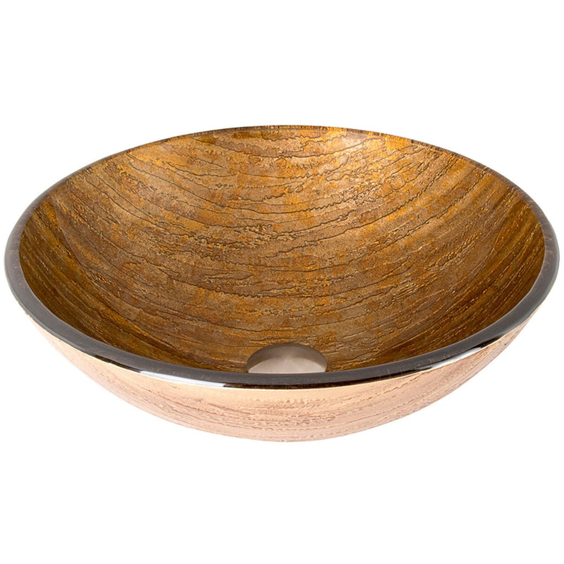 VIGO Glass Round Vessel Bathroom Sink/Basin with Rounded Edges & Deep Bowl, Amber Sunset R3