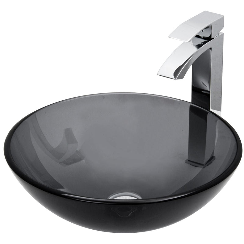 VIGO Glass Sheer Black Bathroom Sink/Basin Set with Duris Faucet and Round Vessel R4