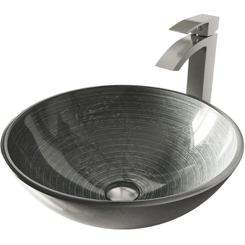 VIGO Glass Simply Silver Bathroom Sink/Basin Set with Duris Faucet and Round Vessel L0