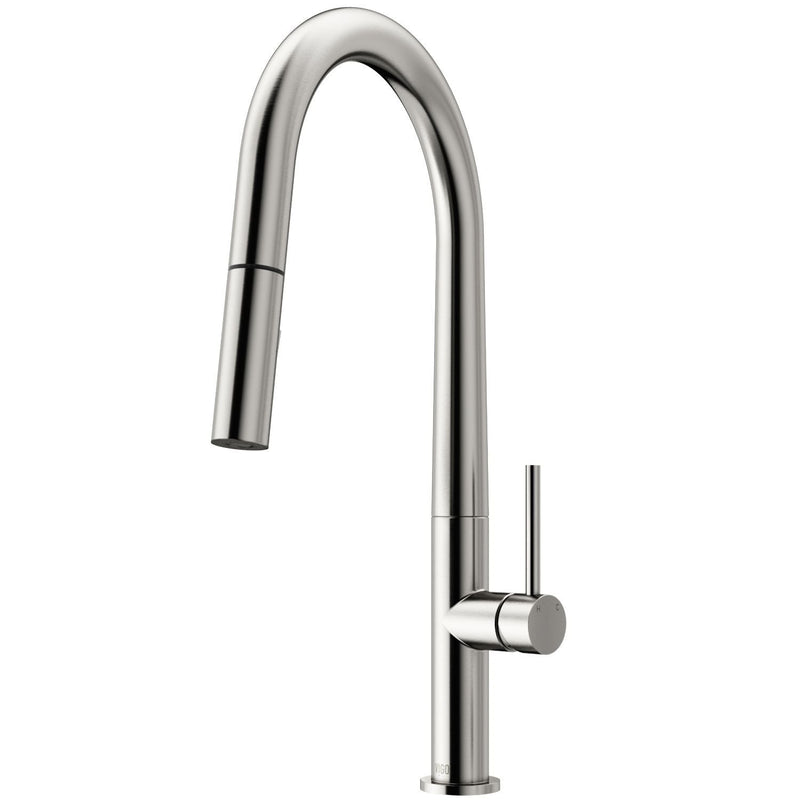 VIGO Greenwich Single Handle Pull Down Sprayer Kitchen Faucet with Deck Plate, Stainless Steel E6