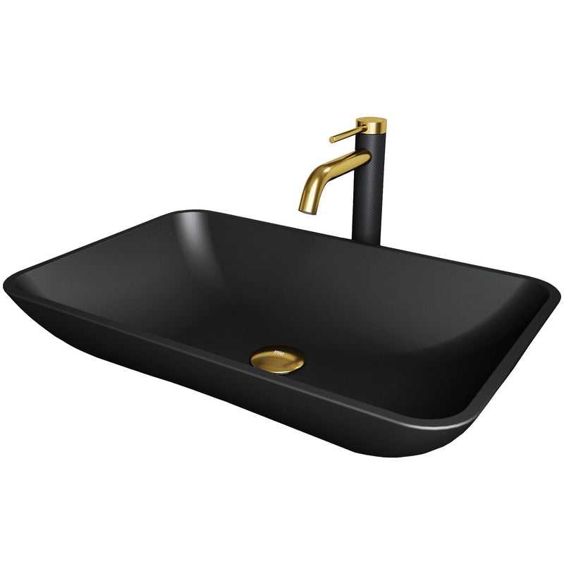 VIGO Hadyn MatteShell Matte Black Bathroom Sink/Basin Set with Lexington Faucet and Rectangular Vessel K0