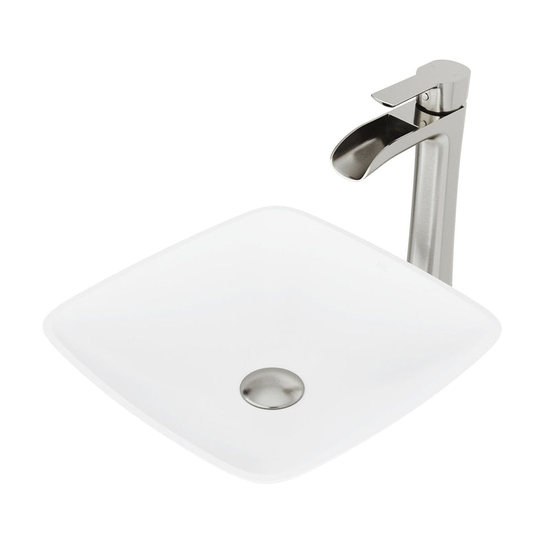 VIGO Hyacinth MatteStone White Bathroom Sink/Basin Set with Niko Faucet and Square Composite Vessel H4