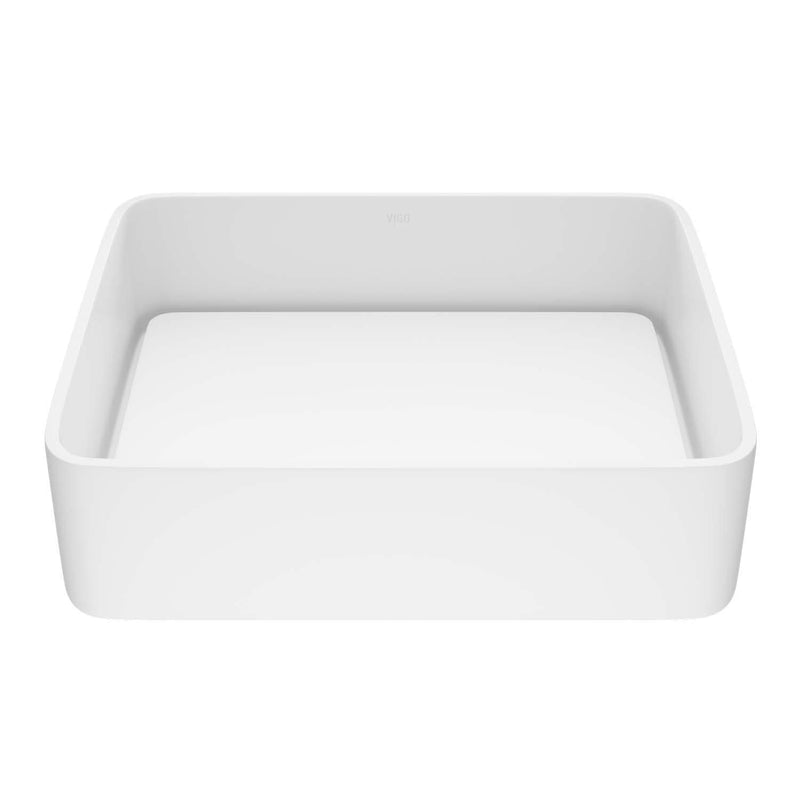 VIGO Jasmine MatteStone 18x15-in Deep White Bathroom Sink/Basin with Rectangular Vessel C1