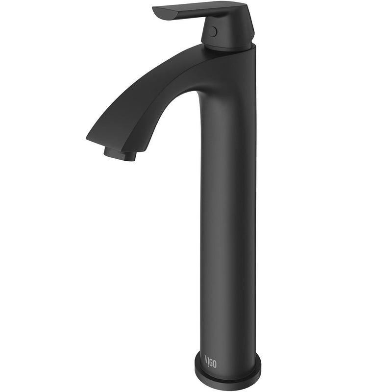 VIGO Linus Single Handle Vessel Single Hole Bathroom Sink Faucet, Matte Black, T0