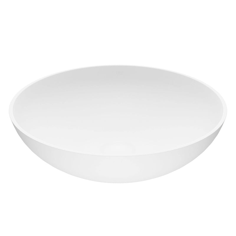VIGO Lotus Matte Stone Round Composite Vessel Bathroom Sink/Basin with Deep Bowl, White C2