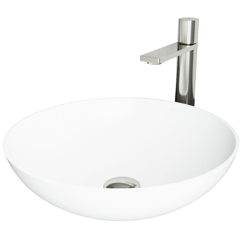 VIGO Lotus MatteStone White Bathroom Sink/Basin Set with Gotham Faucet and Round Composite Vessel G7