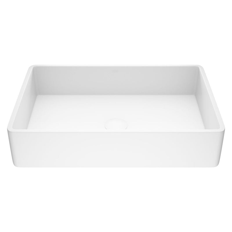 VIGO Magnolia Matte Stone Vessel Bathroom Sink/Basin with Deep Bowl, White W6