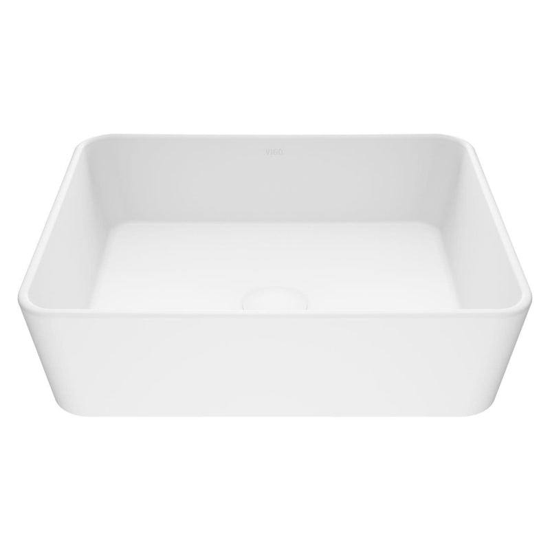 VIGO Marigold Matte Stone Rectangular Composite Vessel Bathroom Sink/Basin with Rounded Edges & Deep Bowl, White X1