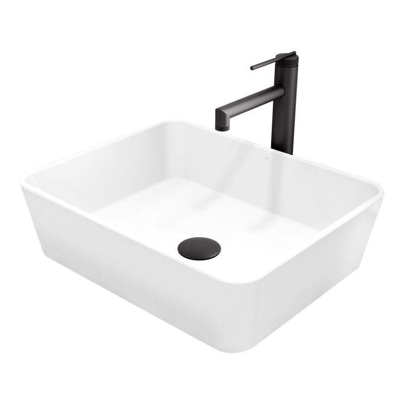 VIGO Marigold MatteStone Matte White Bathroom Sink/Basin Set with Sterling Faucet and Rectangular Composite Vessel M4