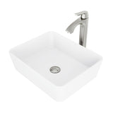 VIGO Marigold MatteStone White Bathroom Sink/Basin Set with Linus Faucet and Rectangular Composite Vessel