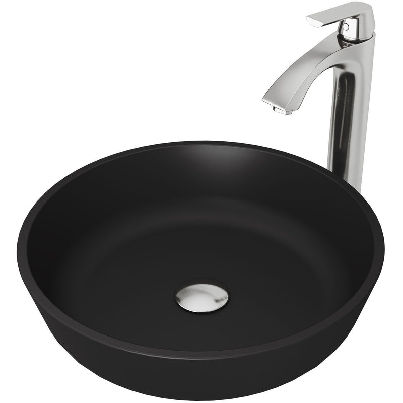 VIGO Modus MatteShell Matte Black Bathroom Sink/Basin Set with Linus Faucet and Round Glass Vessel I8
