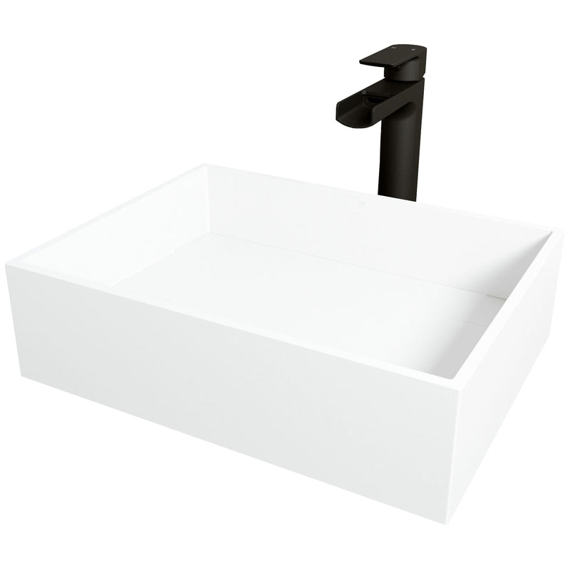 VIGO Montauk MatteStone White Bathroom Sink/Basin Set with Amada Faucet and Rectangular Composite Vessel J7