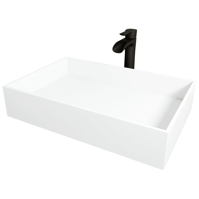 VIGO Montauk MatteStone White Bathroom Sink/Basin Set with Niko Faucet and Rectangular Composite Vessel K2