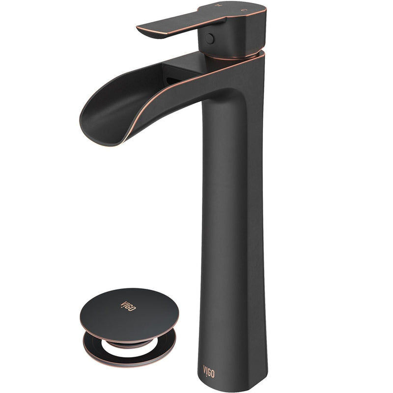 VIGO Niko Single Handle Vessel Single Hole Bathroom Sink Faucet with Pop-up Drain, Antique Rubbed Bronze N5
