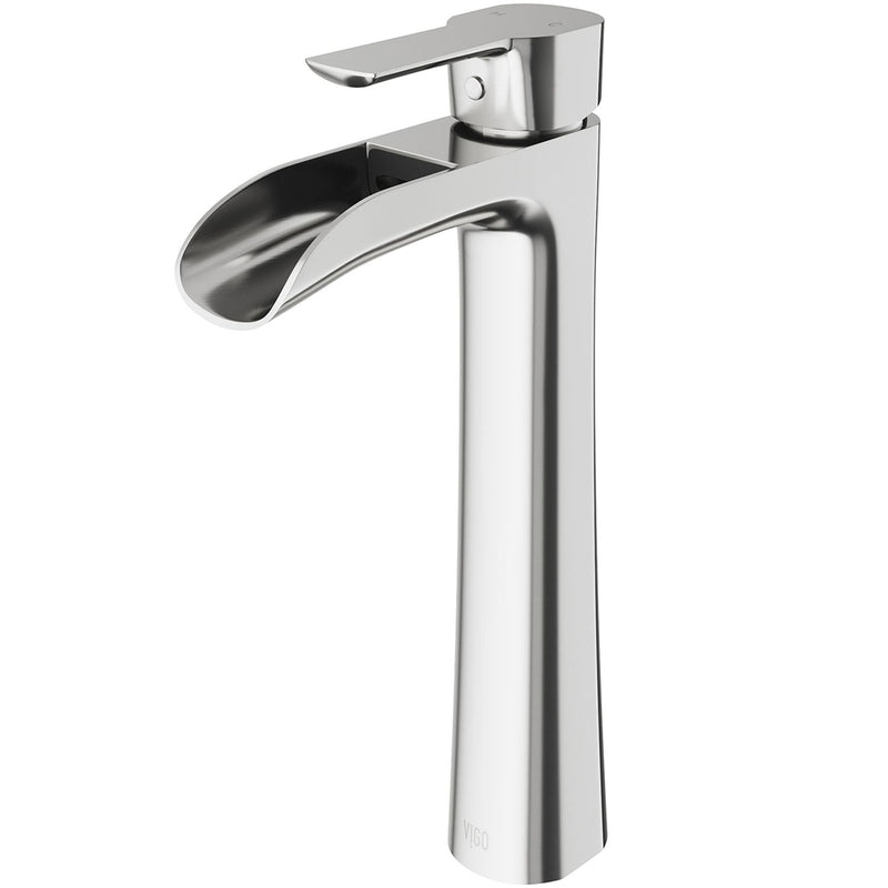 VIGO Niko Single Handle Vessel Sink Bathroom Faucet with Deck Plate, Brushed Nickel C7