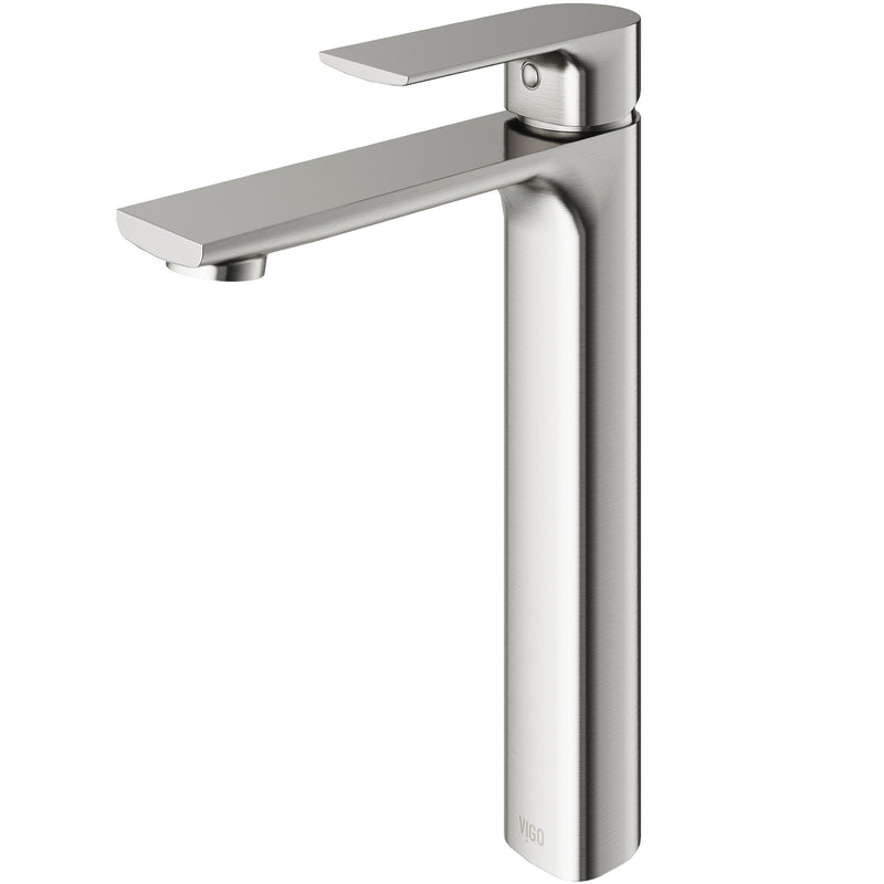 VIGO Norfolk Single Handle Vessel Bathroom Sink Faucet, WaterSense Certified, Brushed Nickel U1