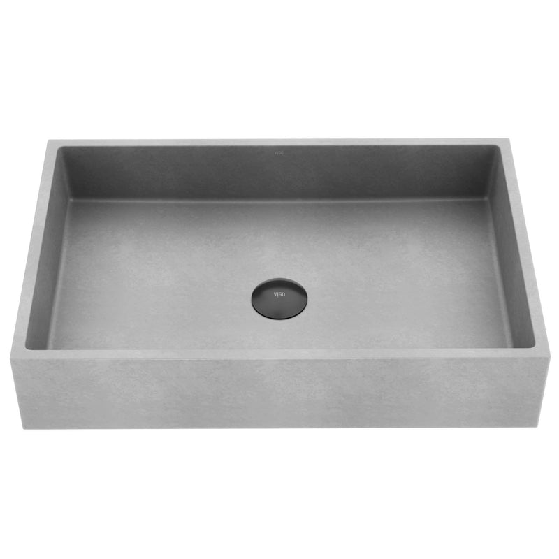 VIGO Orvieto Gothic ConcretoStone 24x15-in Deep Grey Bathroom Sink/Basin with Rectangular Vessel A9