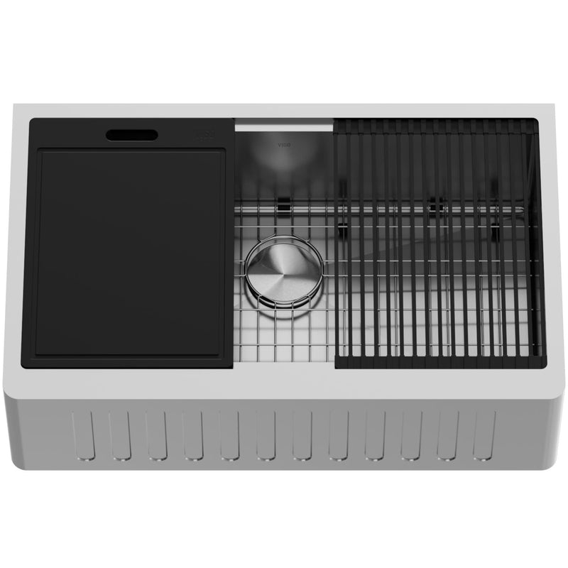 VIGO Oxford 1-Bowl Stainless Steel Apron Front Farmhouse Kitchen Sink with Accessories, 33-in M4