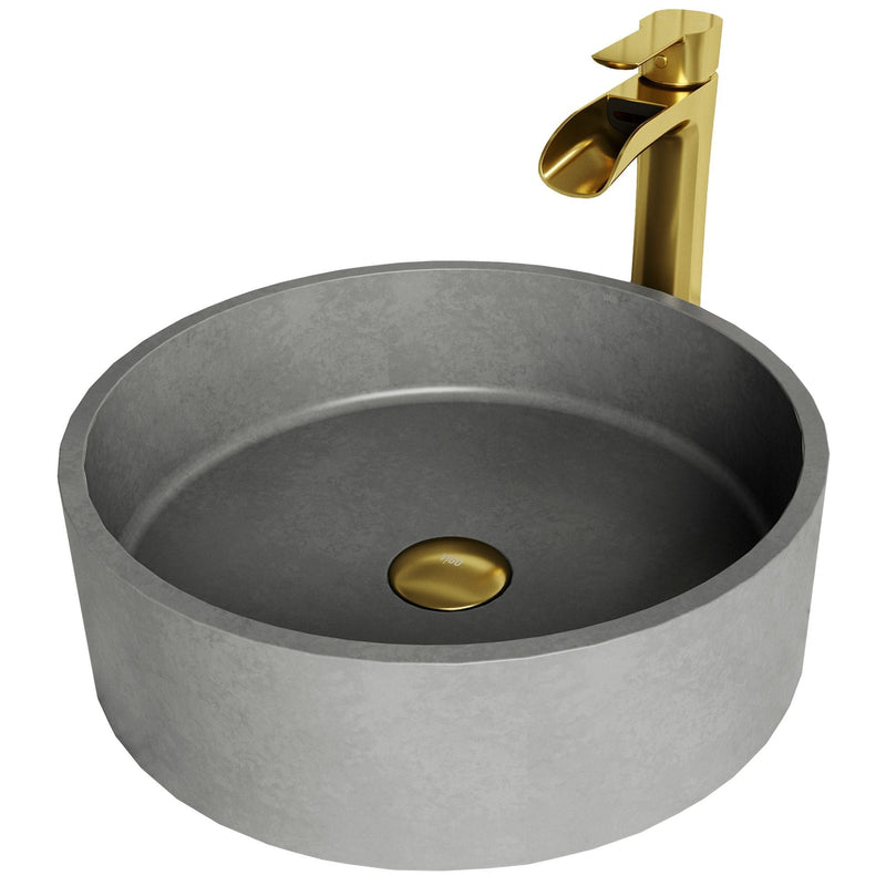 VIGO Palermo Gothic ConcretoStone Ash Grey Bathroom Sink/Basin Set with Niko Faucet and Round Vessel O6