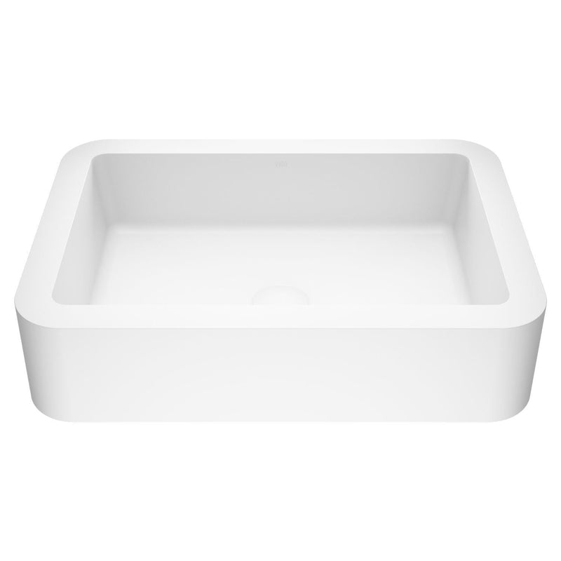 VIGO Petunia Matte Stone Rectangular Composite Vessel Bathroom Sink/Basin with Rounded Edges & Deep Bowl, White F3