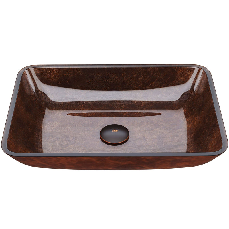 VIGO Rectangular Glass Vessel Bathroom Sink/Basin with Deep Bowl, Russet O8