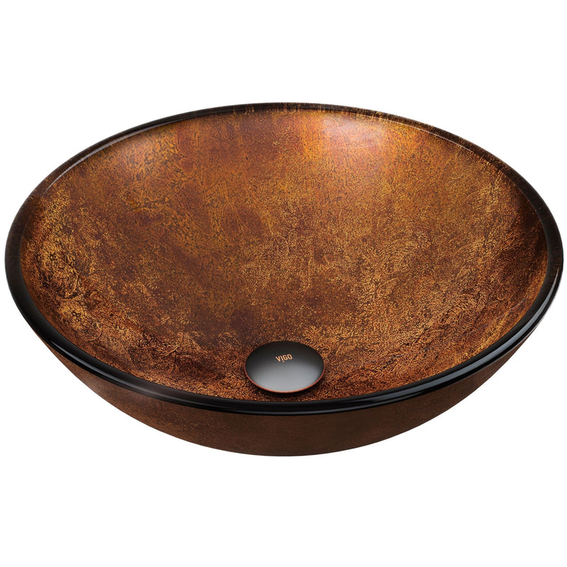 VIGO Round Glass Vessel Bathroom Sink/Basin with Deep Bowl, Russet Q6