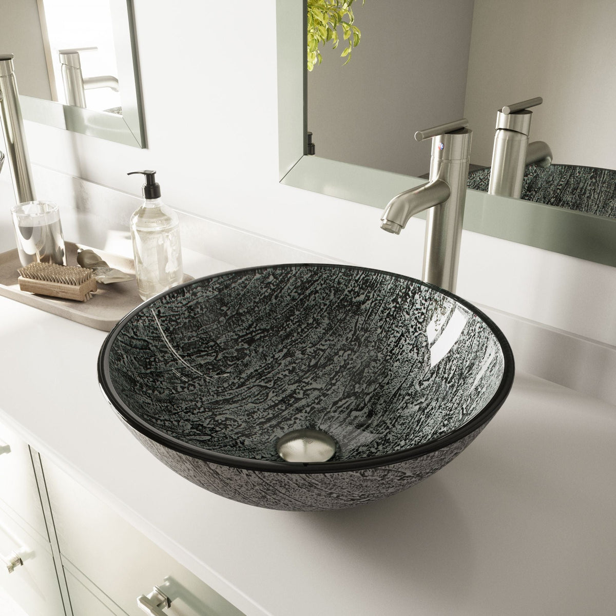 VIGO Round Glass Vessel Bathroom Sink/Basin with Deep Bowl, Titanium