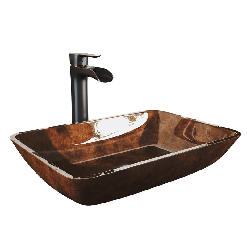 VIGO Russet Glass 18-in Red/Brown Bathroom Sink/Basin Set with Niko Faucet and Rectangular Vessel G8