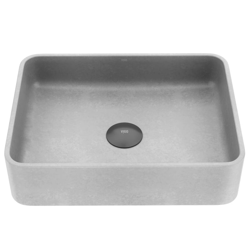 VIGO Segovia Gothic ConcretoStone 16x12-in Deep Grey Bathroom Sink/Basin with Rectangular Vessel B1