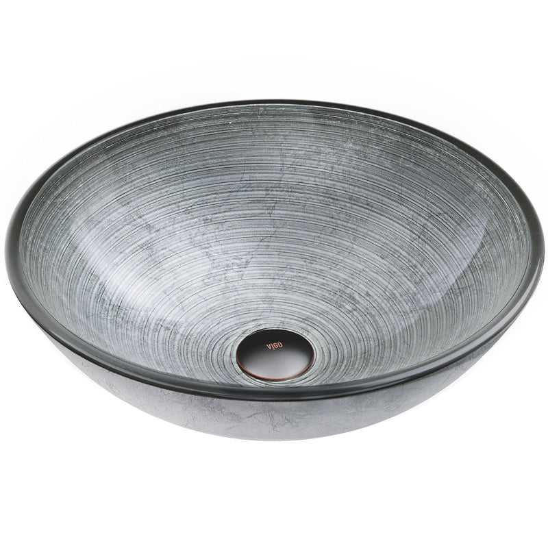 VIGO Simply Glass Round Vessel Bathroom Sink/Basin with Deep Bowl, Gray H2
