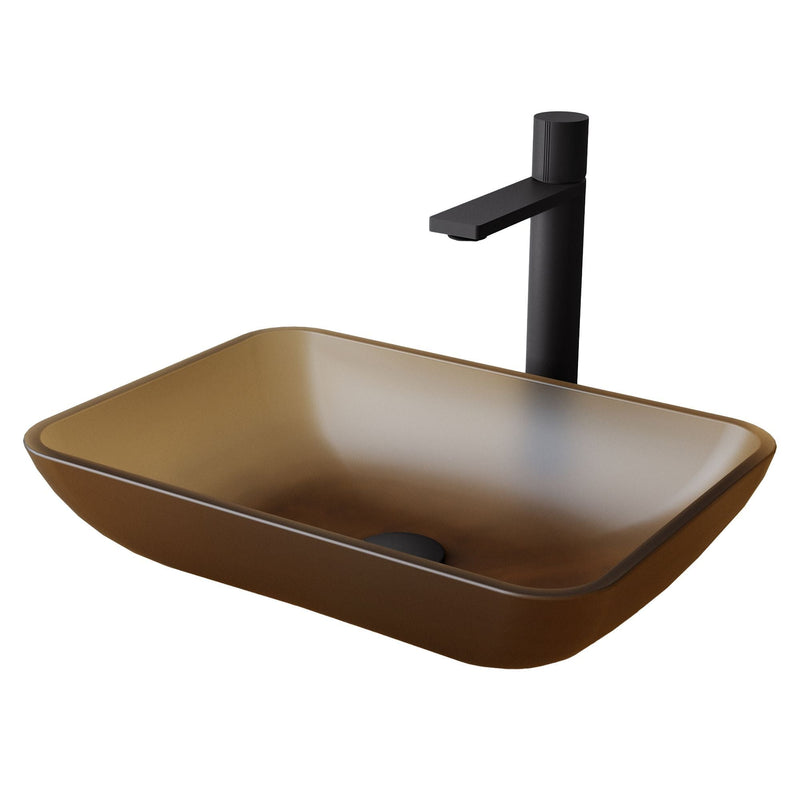 VIGO Sottile MatteShell Amber Bathroom Sink/Basin Set with Gotham Faucet and Glass Vessel P2