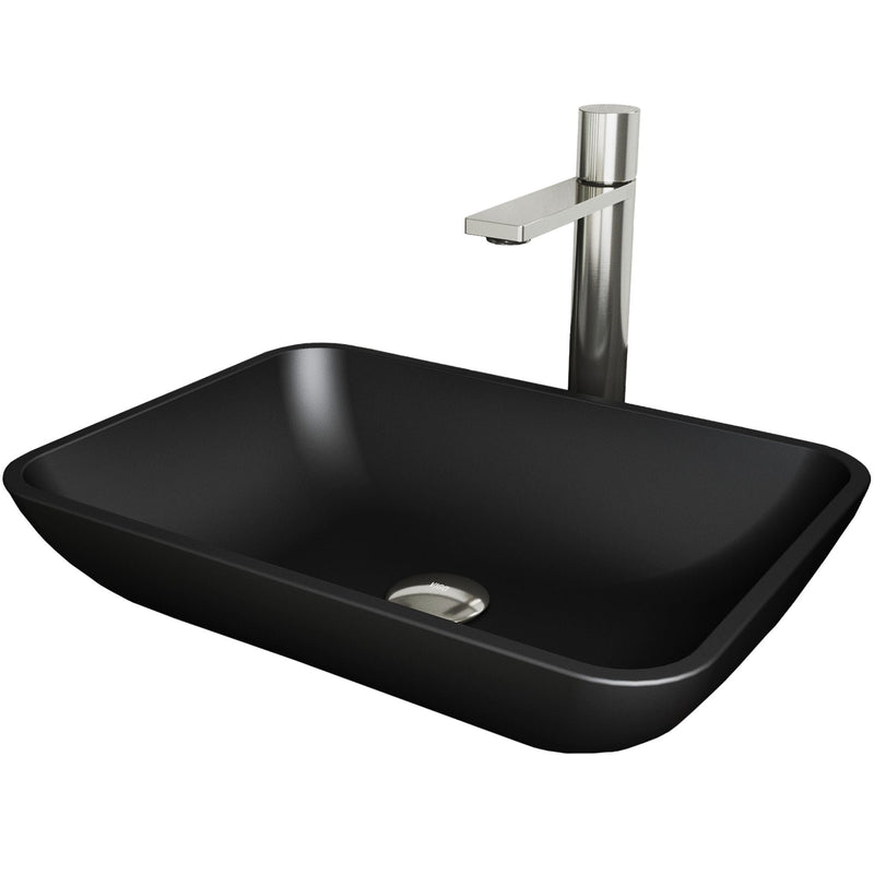VIGO Sottile MatteShell Matte Black Bathroom Sink/Basin Set with Gotham Faucet and Glass Rectangular Vessel X6