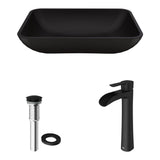 VIGO Sottile MatteShell Matte Black Bathroom Sink/Basin Set with Niko Faucet and Glass Rectangular Vessel