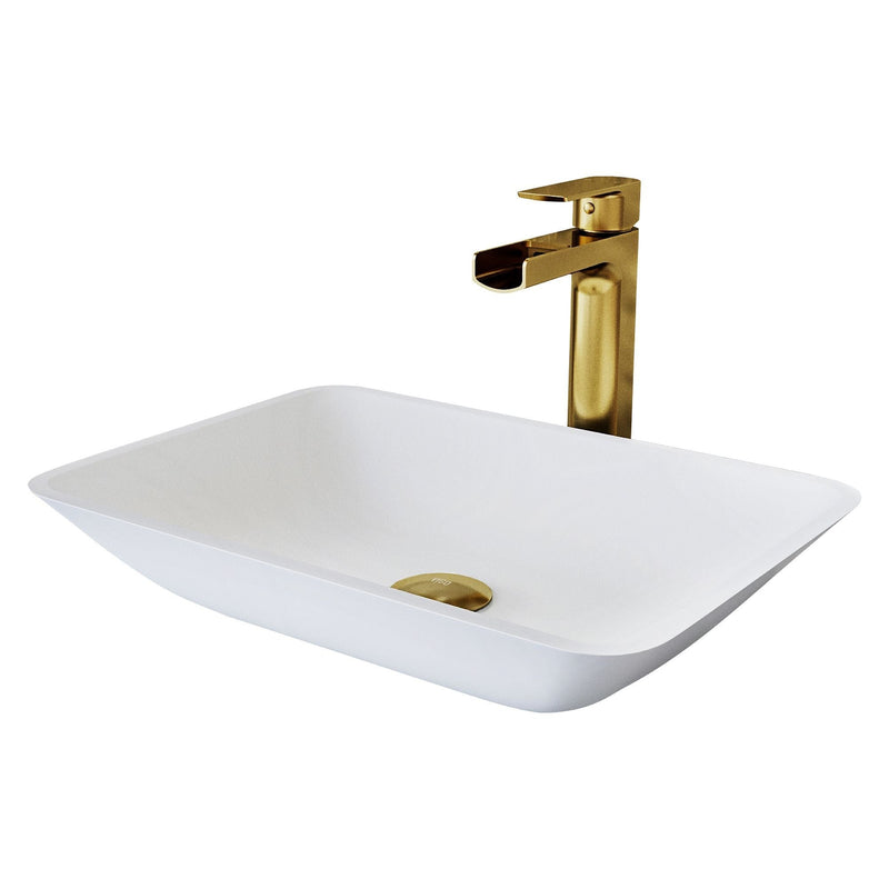 VIGO Sottile MatteShell White Bathroom Sink/Basin Set with Amada Faucet and Glass Rectangular Vessel Q3