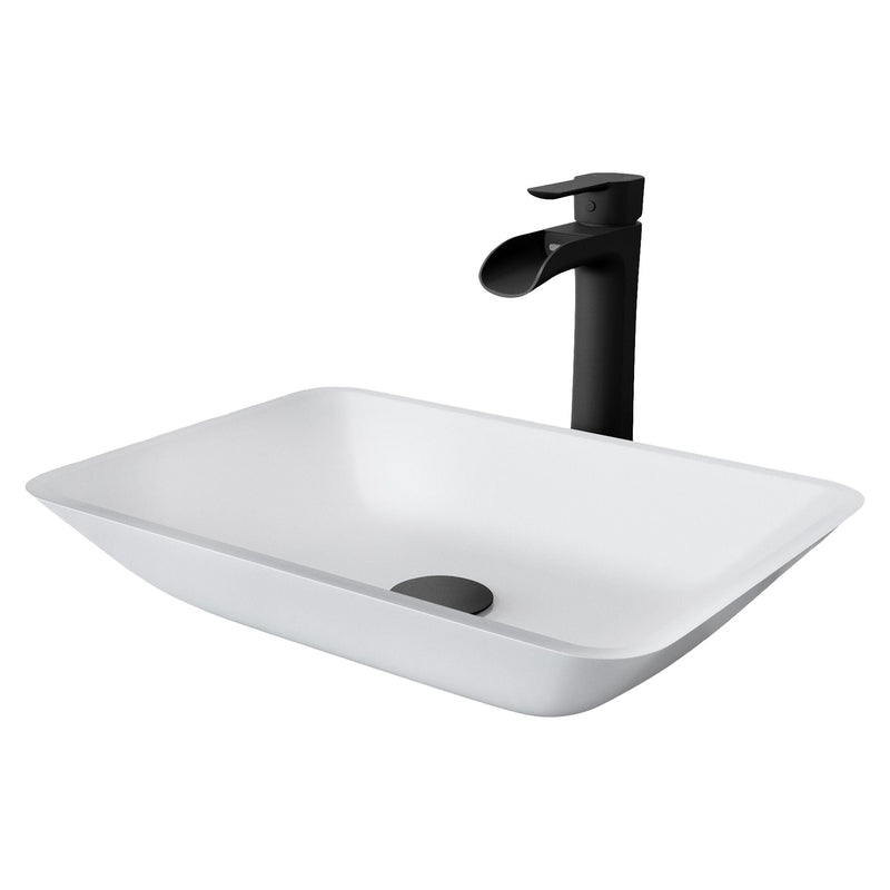 VIGO Sottile MatteShell White Bathroom Sink/Basin Set with Niko Faucet and Glass Rectangular Vessel C2