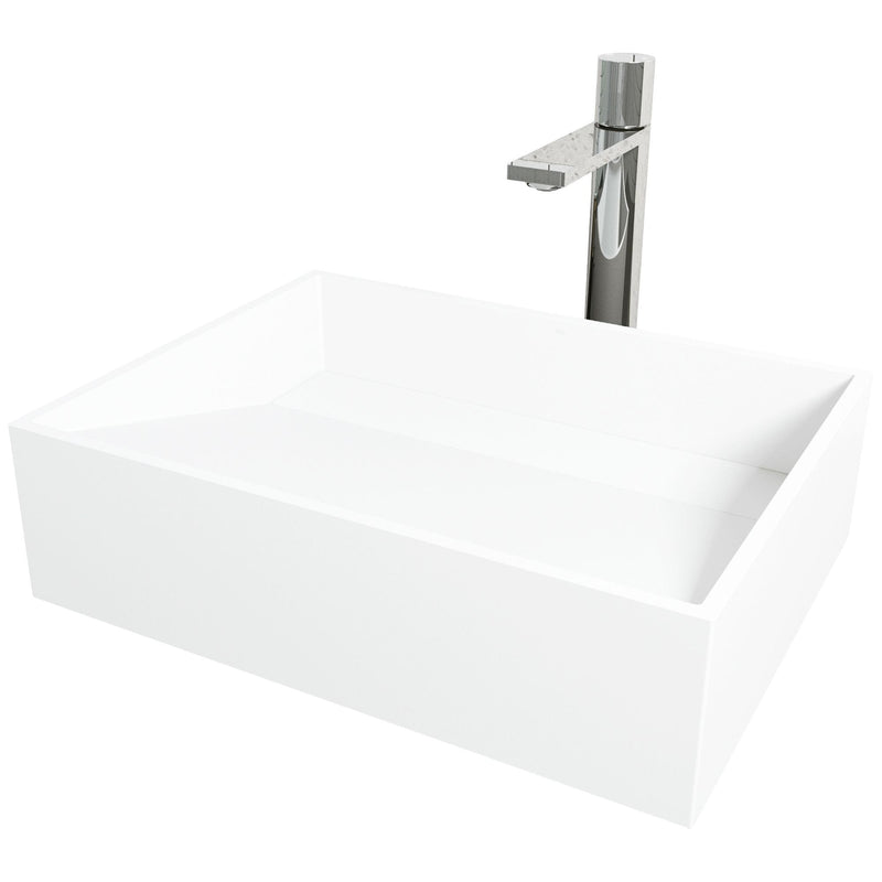 VIGO Starr Glass MatteStone White Bathroom Sink/Basin Set with Gotham Faucet and Rectangular Composite Vessel D9