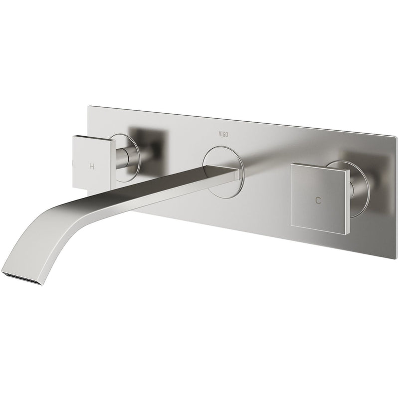 VIGO Titus Wall Mount Dual Handle Bathroom Sink Faucet, Eco-Friendly 1.2 GPM Flow Rate, Brushed Nickel Y8