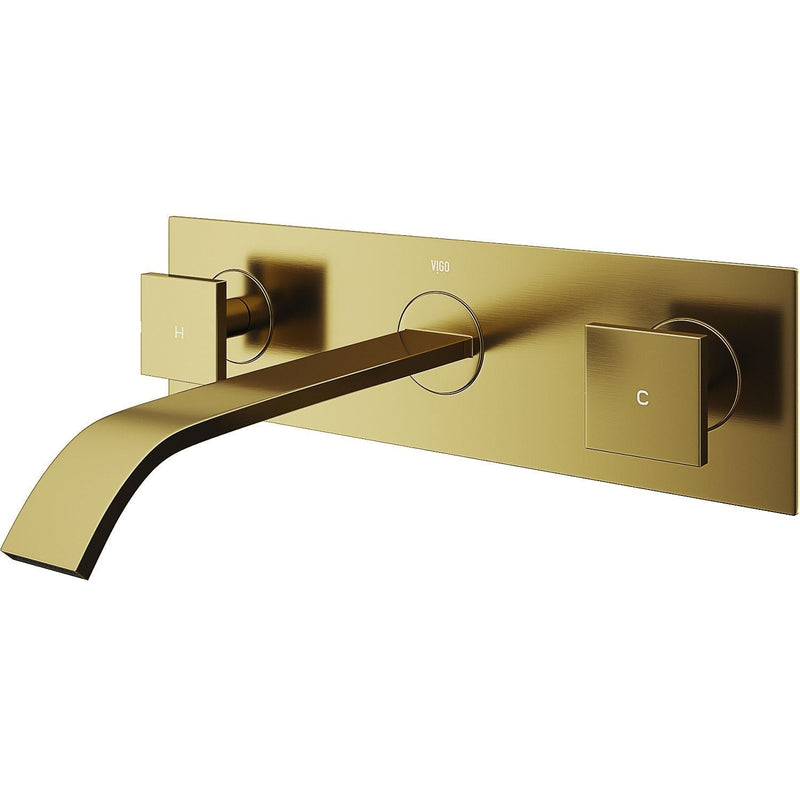 VIGO Titus Wall Mount Dual Handle Bathroom Sink Faucet, Eco-Friendly 1.2 GPM Flow Rate, Matte Brushed Gold F9