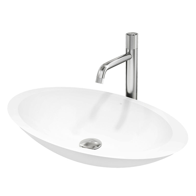 VIGO Wisteria MatteStone White Bathroom Sink/Basin Set with Apollo Faucet and Oval Composite Vessel Q4