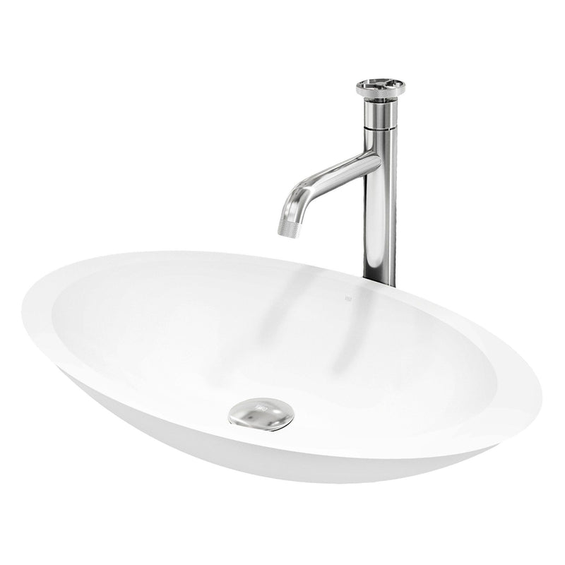 VIGO Wisteria MatteStone White Bathroom Sink/Basin Set with Cass Faucet and Oval Composite Vessel H6