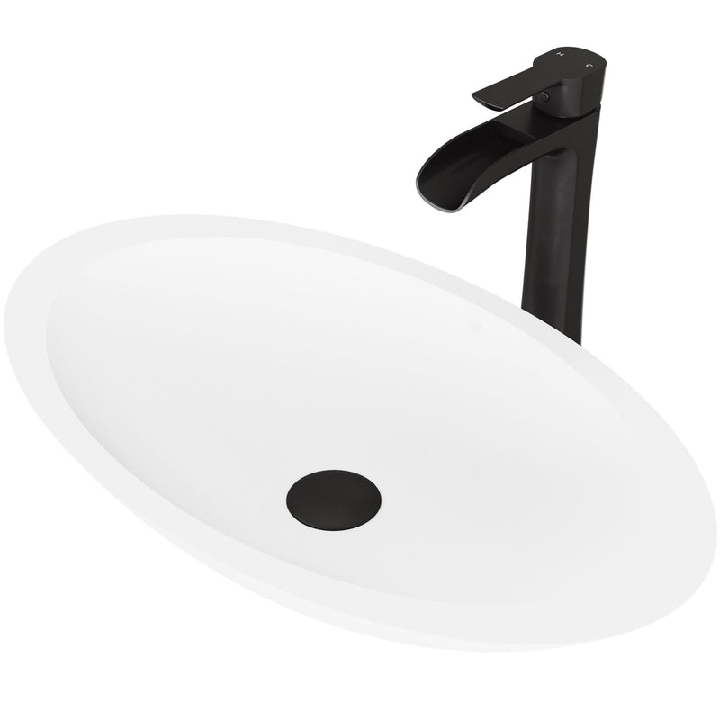 VIGO Wisteria MatteStone White Bathroom Sink/Basin Set with Niko Faucet and Oval Composite Vessel L8