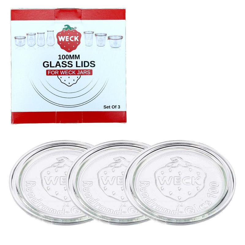 Weck 100mm Glass Lids for Weck Jars, Dishwasher/Microwave-Safe, 3-pk R5